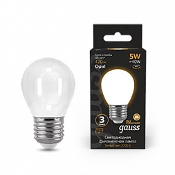 Лампа Gauss Filament Шар 5W 420lm 2700К Е27 milky LED 1/10/50