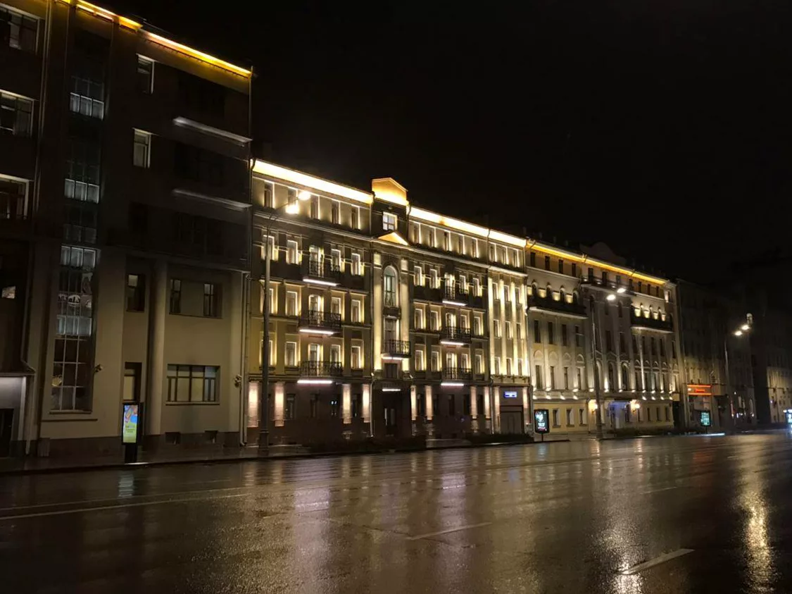 Архитектурное освещение фасада здания ОАО "РЖД" в г. Москве