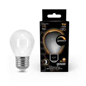 Лампа Gauss Filament Шар 9W 590lm 3000К Е27 milky диммируемая LED 1/10/50