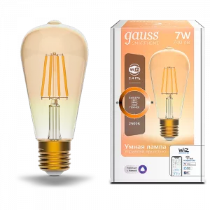 Лампа Gauss Smart Home Filament ST64 7W 740lm 2500К E27 диммируемая LED 1/10/40