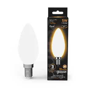 Лампа Gauss Filament Свеча 5W 420lm 2700К Е14 milky LED 1/10/50