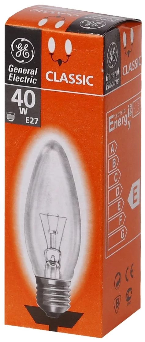 Лампочка General Electric 74396 Брест B35 свеча 40W 230V E27 CL