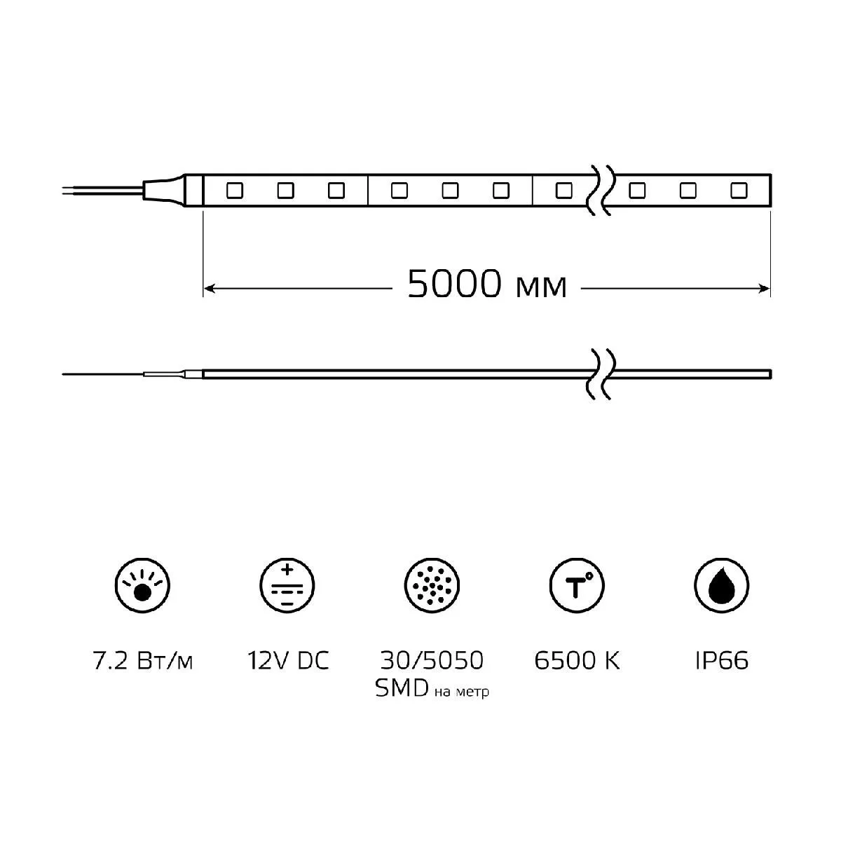 Лента Gauss LED 5050/30-SMD 7.2W 12V DC холодный белый IP66 (блистер 5м)