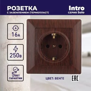 4-202-10 Intro Розетка 2P+E Schuko, 16А-250В, СУ, Solo, венге (10/200/2400)