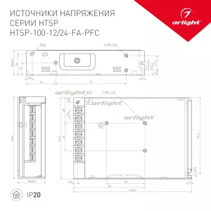 Блок питания HTSP-100-12-FA-PFC (12V, 8.5A, 100W) (Arlight, IP20 Сетка, 3 года)