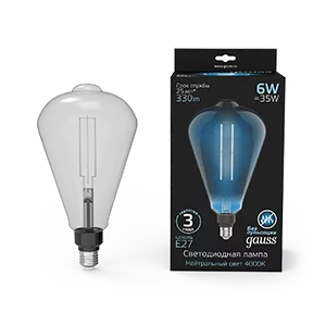 Лампа Gauss Filament ST164 6W 330lm 4000К Е27 gray straight LED 1/6