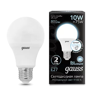 Лампа Gauss A60 10W 800lm 4100К E27 Сенсор LED 1/10/100