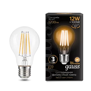 Лампа Gauss Filament А60 12W 1200lm 2700К Е27 LED 1/10/40