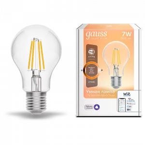 Лампа Gauss Smart Home Filament А60 7W 806lm 2700К E27 диммируемая LED 1/10/40