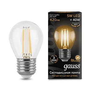 Лампа Gauss Filament Шар 5W 420lm 2700К Е27 LED 1/10/50