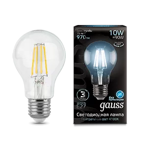 Упаковка 10 штук Лампа Gauss Filament А60 10W 970lm 4100К Е27 LED 1/10/40