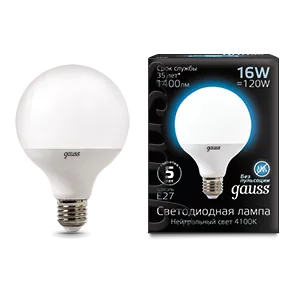 Лампа Gauss G95 16W 1540lm 4100K E27 LED 1/20