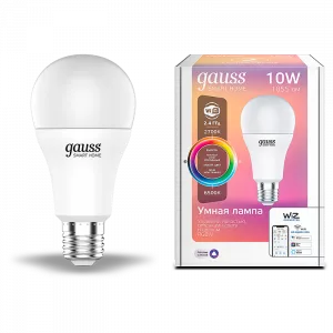 Лампа Gauss Smart Home A60 10W 1055lm 2700-6500К E27 RGBW+изм.цвет.темп.+диммирование LED 1/10/40