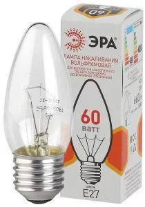 Лампочка ЭРА B36 60Вт Е27 / E27 230В свечка прозрачная цветная упаковка