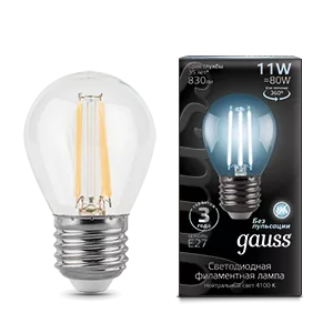 Лампа Gauss Filament Шар 11W 830lm 4100К Е27 LED 1/10/50
