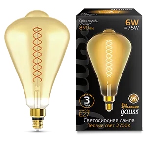 Лампа Gauss Filament ST164 6W 890lm 2700К Е27 golden straight LED 1/6