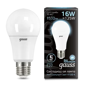 Лампа Gauss A60 16W 1520lm 4100K E27 LED 1/10/50