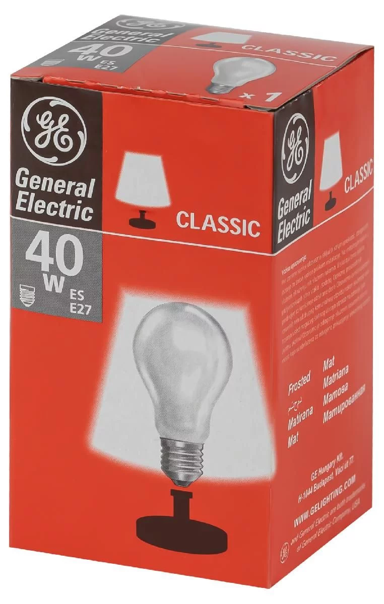 Лампочка General Electric 65845 Брест A50 лон 40W 230V E27 FR