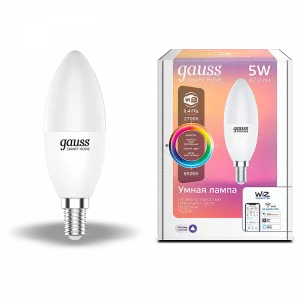 Лампа Gauss Smart Home С37 5W 470lm 2700-6500К Е14 RGBW+изм.цвет.темп.+диммирование LED 1/10/40