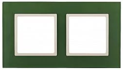 14-5102-27 ЭРА Рамка на 2 поста, стекло, Эра Elegance, зелёный+сл.кость (5/50/1200)