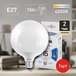 Лампочка светодиодная ЭРА STD LED G95-15W-4000K-E27 E27 / Е27 15Вт шар нейтральный белый свет