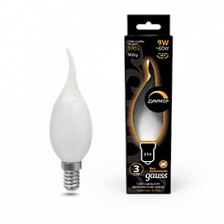 Лампа Gauss Filament Свеча на ветру 9W 590lm 3000К Е14 milky диммируемая LED 1/10/50
