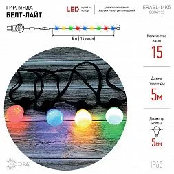 ERABL-MK5 ЭРА Гирлянда ЭРА Белт Лайт набор 5 м, 15 LED (шаг 30 см),мульт.,220 В, кауч. изол,IP65 (8/