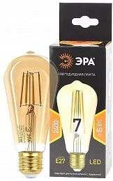 Лампочка светодиодная ЭРА F-LED ST64-7W-824-E27 gold E27 / Е27 7Вт филамент золотистый теплый белый свет