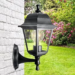 Садово-парковый светильник ЭРА НБУ 04-60-001 черный 4 гранный настенный IP44 Е27 max60Вт