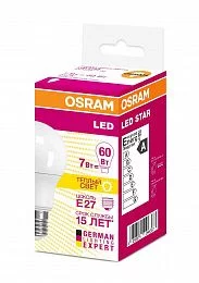 Лампочка светодиодная Osram LEDSTAR Led A60 7Вт Е27 / E27 2700К груша матовая теплый белый свет