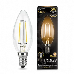 Упаковка 10 штук Лампа Gauss Filament Свеча 5W 420lm 2700К Е14 LED 1/10/50