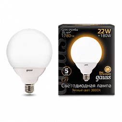 Лампа Gauss G125 22W 1800lm 3000K E27 LED 1/10