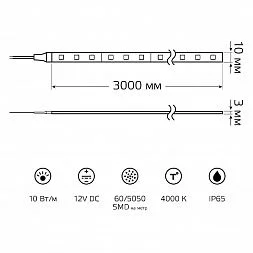 Лента Gauss Basic LED 5050/60 12V 10W/m 700lm/m 4000K 10mm IP65 3m 1/100