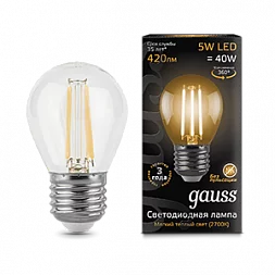 Упаковка 10 штук Лампа Gauss Filament Шар 5W 420lm 2700К Е27 LED 1/10/50