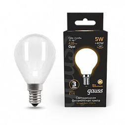Лампа Gauss Filament Шар 5W 420lm 2700К Е14 milky LED 1/10/50