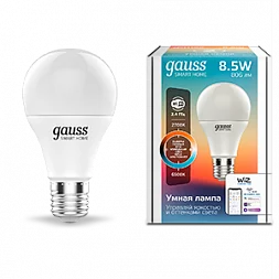 Лампа Gauss Smart Home A60 8,5W 806lm 2700-6500К E27 изм.цвет.темп.+диммирование LED 1/10/40