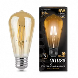 Лампа Gauss Filament ST64 6W 550lm 2400К E27 golden LED 1/10/40