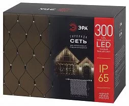 Гирлянда ЭРА ERAPS-SKW2 светодиодная новогодняя сеть 2x3 м тёплый белый свет 300 LED черный каучук