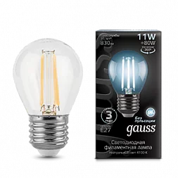 Лампа Gauss Filament Шар 11W 830lm 4100К Е27 LED 1/10/50