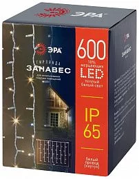 Гирлянда ЭРА ERAPS-SK1 светодиодная новогодняя занавес 2x3 м тёплый белый свет 600 LED