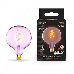 Лампа Gauss Filament G125 5W 190lm 1800К Е27 pink flexible LED 1/10