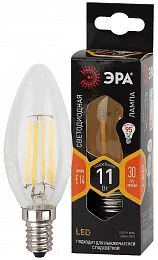 Лампочка светодиодная ЭРА F-LED B35-11W-827-E14 Е14 / Е14 11Вт филамент свеча теплый белый свет