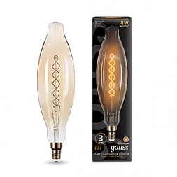 Лампа Gauss Filament BT120 8W 620lm 2400К Е27 golden flexible LED 1/10