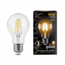 Лампа Gauss Filament А60 10W 930lm 2700К Е27 LED 1/10/40