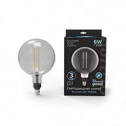 Лампа Gauss Filament G200 6W 330lm 4000К Е27 gray straight LED 1/6