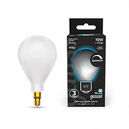 Лампа Gauss Filament А160 10W 890lm 4100К Е27 milky диммируемая LED 1/6